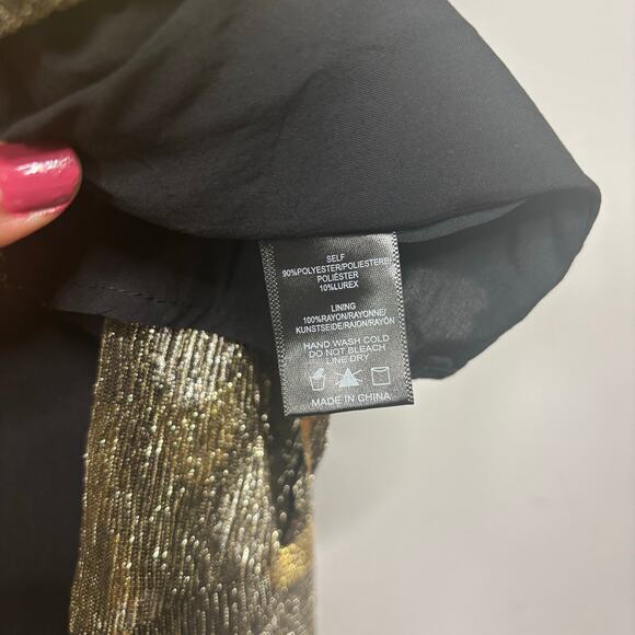 Anthro Sunday in Brooklyn Confetti Metallic Gold Swiss Dot Halter Midi Dress M - Picture 10 of 12